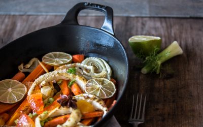 Ofengeröstete Möhren mit Fenchel, Blutorange und Sternanis