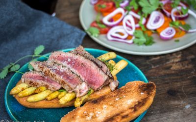 Spargel Finale – Sandwich mit weißem Spargel, Chipotle Mayonnaise  und Filet-Streifen