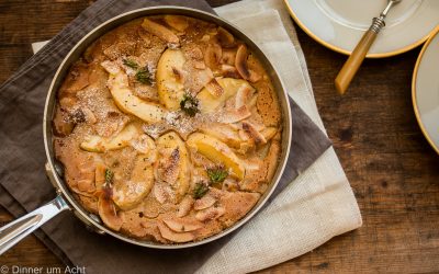Clafoutis mit weißem Pfirsich und Kokos