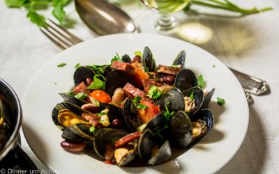 Miesmuscheln mit Chorizo und Cannellini Bohnen