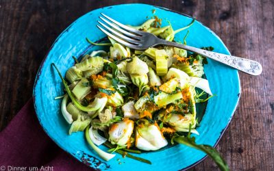 Bella Puntarella! Puntarella – Kardonen Salat mit kandierten Orangeschalen