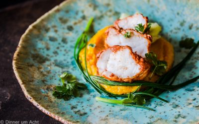 Tandoori Seeteufel mit karamellisiertem Spitzkohl und himmlischem Kurkuma-Linsenpüree