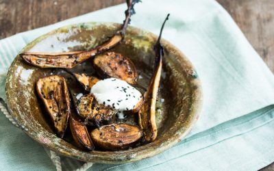 Ofengeröstete Mini Auberginen mit Maple Sirup und Rauchsalz