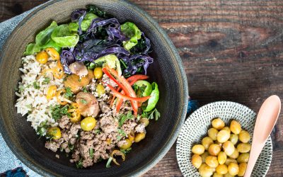 Herbstliches Bibimbap  –  mit Esskastanien, verschiedenem Kohl und Ginkgo Nüssen