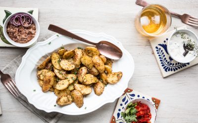 Sommernachtsfood ganz easy – kleine Ofenkartoffeln mit dreierlei Dips