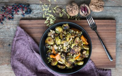 Ofengerösteter Rosenkohl und Butternut Kürbis mit Honigglasur