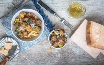 Spaghetti „Grana Galore“ mit knusprigem Rosenkohl in Grana Padano – Panko Kruste