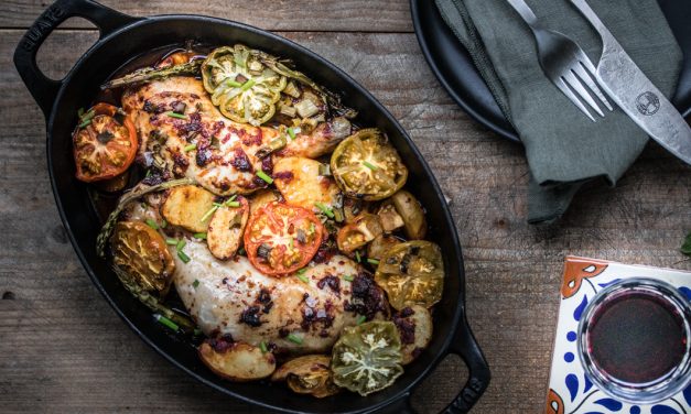 Huhn aus dem Ofen mit Kartoffeln, Tomaten und Ahorn Sirup