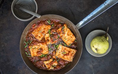 Koreanischer knuspriger Tofu mit Soja Sauce, Ingwer, Honig und Birne