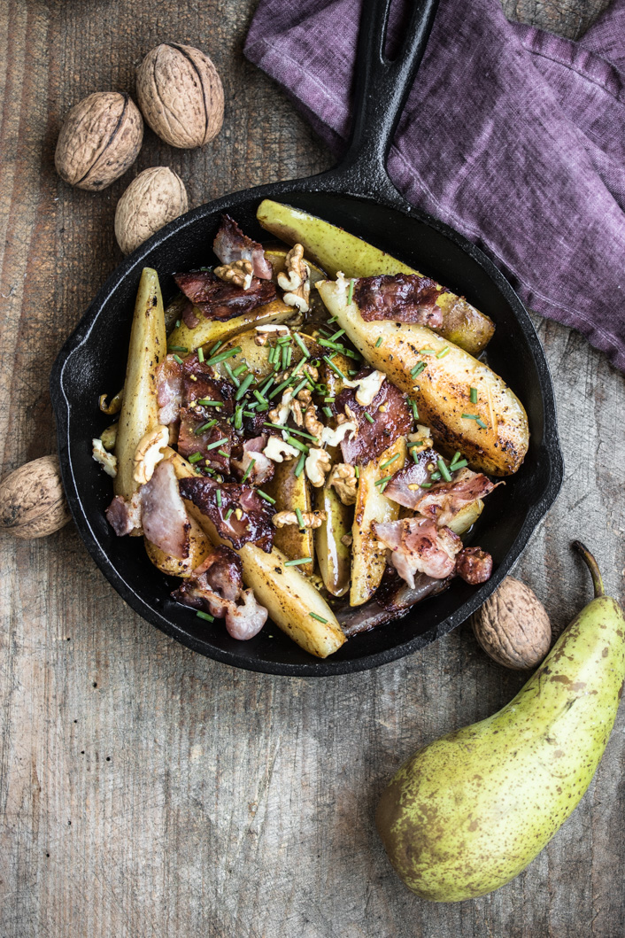 Gebratene Birnen mit Speck, Walnüssen und Senf-Dressing - Dinner um Acht