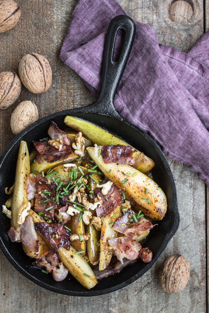 Gebratene Birnen mit Speck, Walnüssen und Senf-Dressing - Dinner um Acht