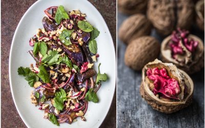 Warmer Auberginensalat mit roten Walnüssen