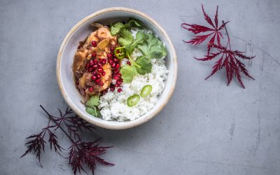 Huhn mit Granatapfel, Molasse und jungem Ingwer