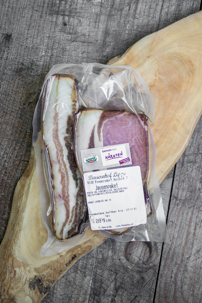 Nudeln mit frischer Erbsensauce, Pfifferlingen und Kärntner Speck ...