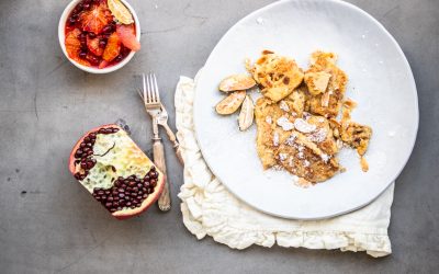 Grießschnitten mit Blutorangen-Granatapfelsalat